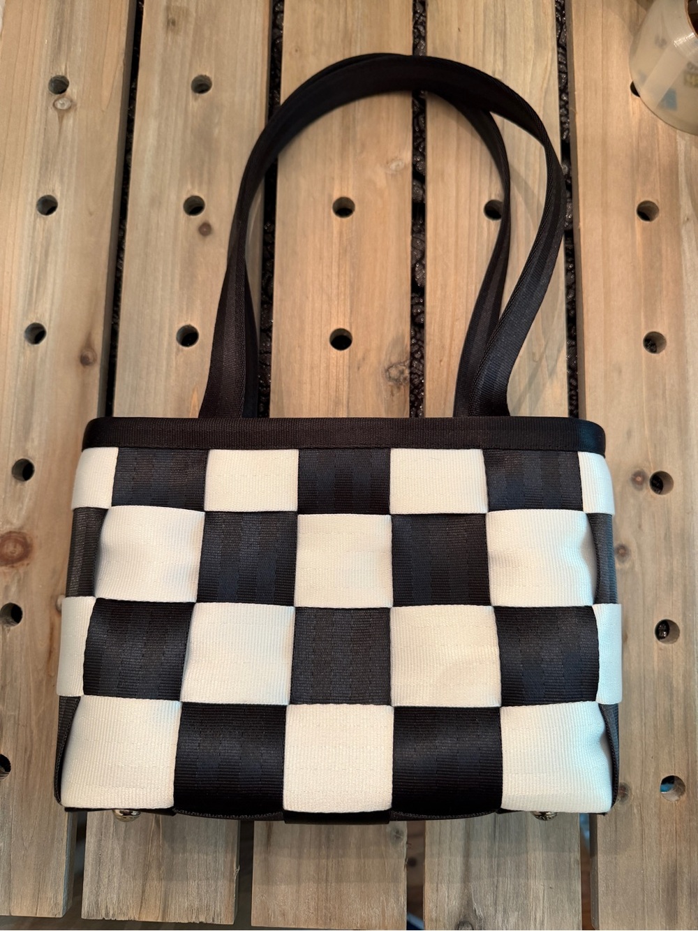 Harvey’s the original seatbelt black and white checkerboard purse bag